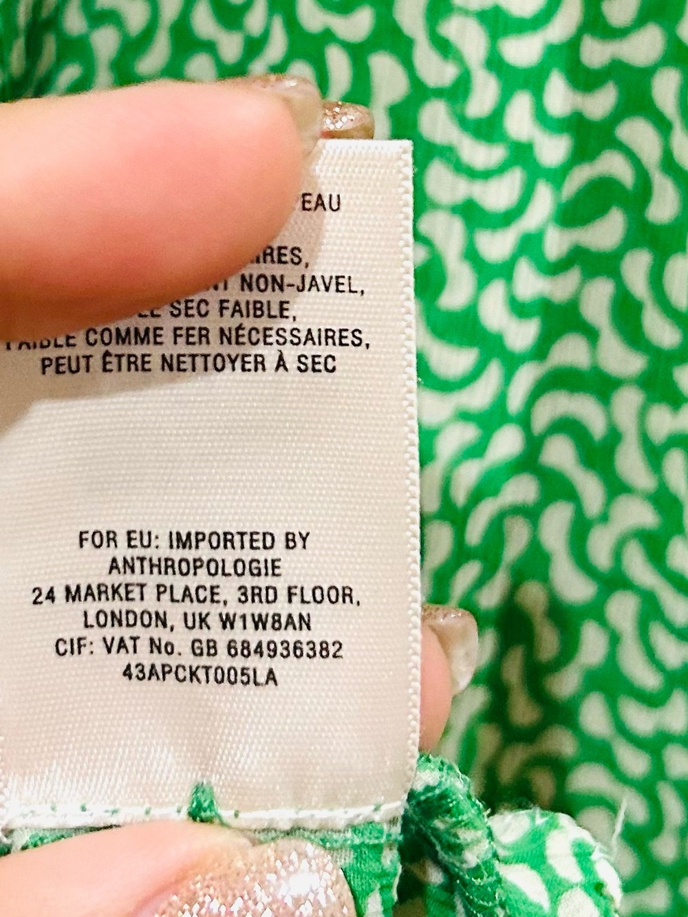 HD in Paris Anthropologie Green Print Asymmetrical Ruffle Sleeveless Top Size 8 - Picture 9 of 9